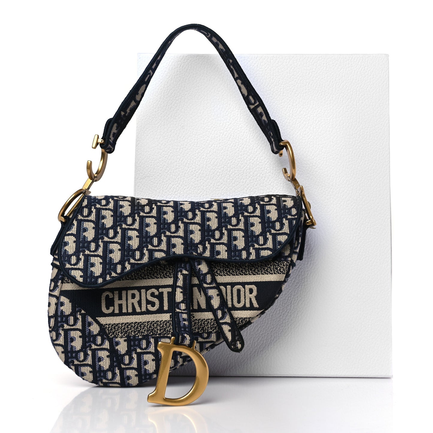 Oblique Embroidered Saddle Bag Blue