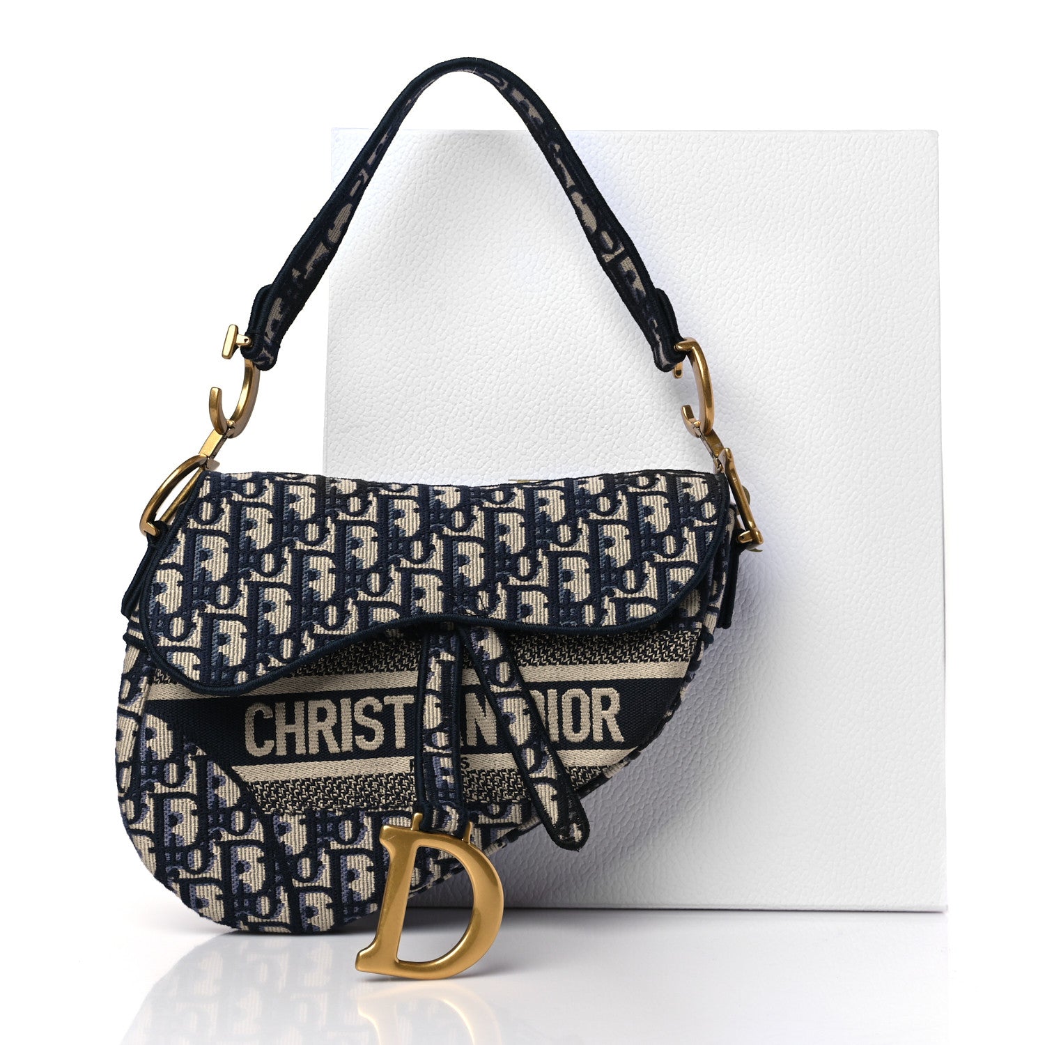 Christian Dior Oblique Embroidered Saddle Bag Blue 9 of 9