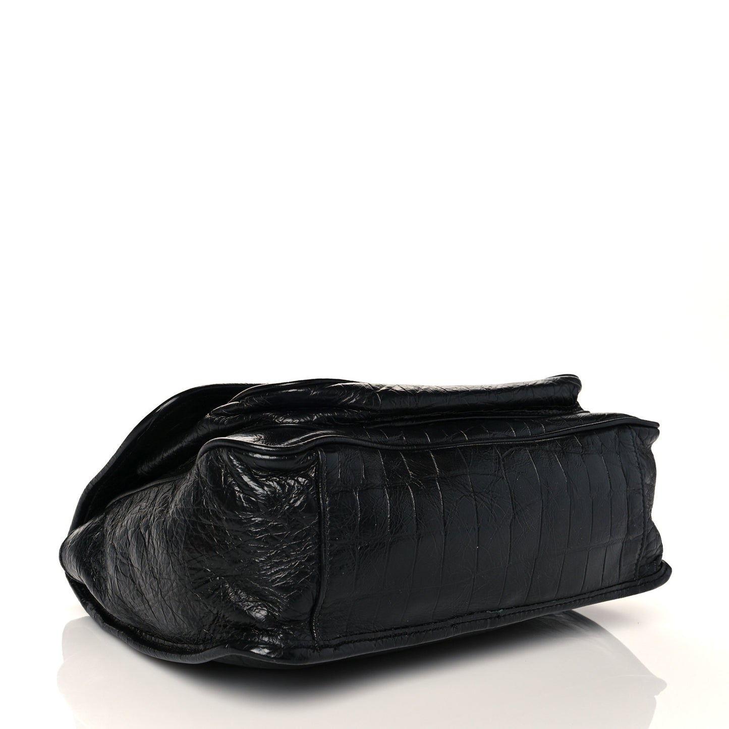 Crinkled Calfskin Crocodile Embossed Monogram Medium Niki Chain Satchel Black