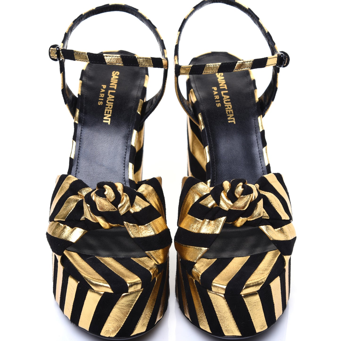 Metallic Suede Bianca 125 Platform Sandals 38 Black Gold