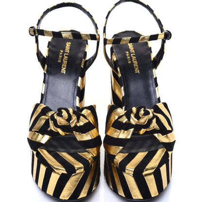 Saint Laurent Metallic Suede Bianca 125 Platform Sandals 38 Black Gold 9 of 11