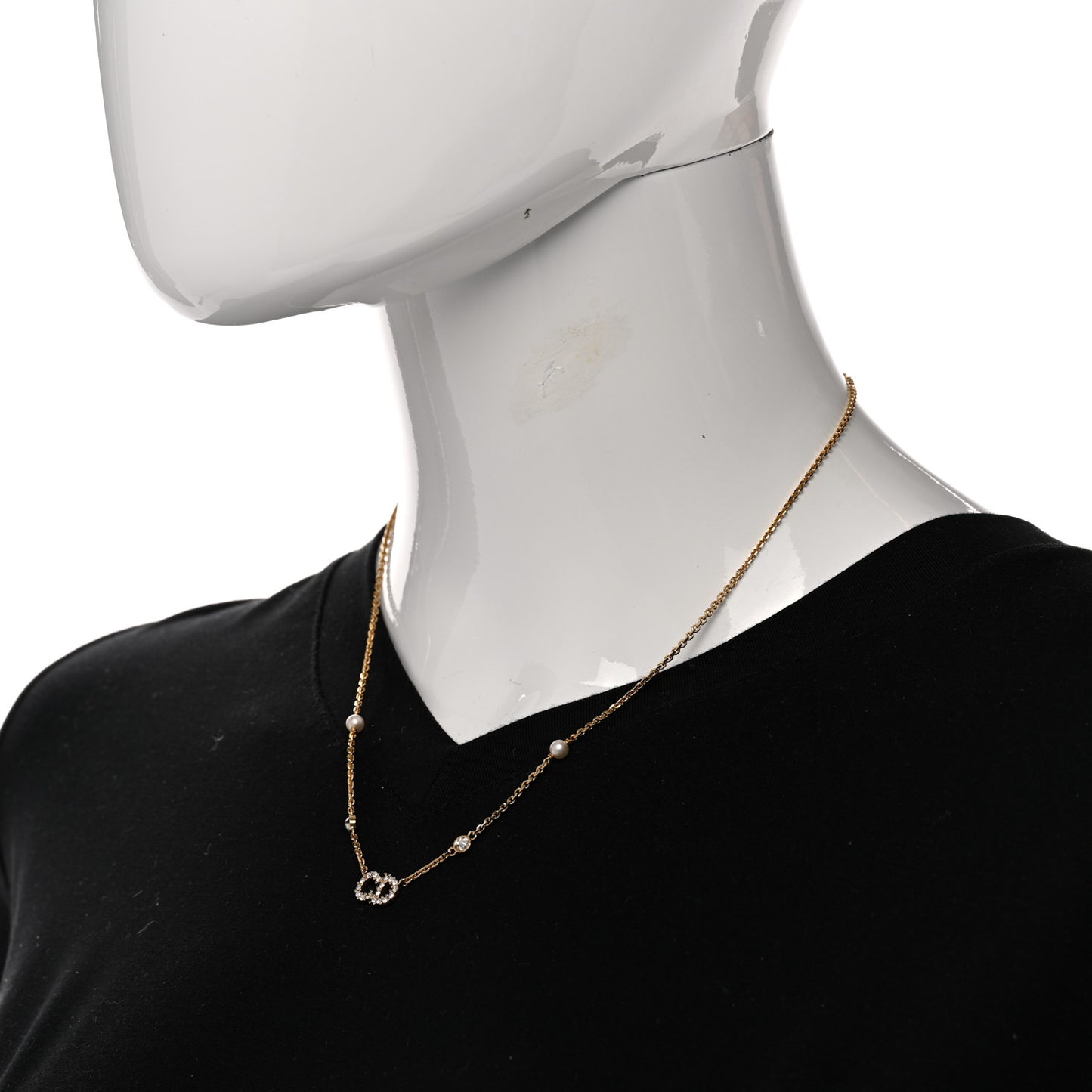 Metal Crystal Pearl Clair D Lune Necklace Gold