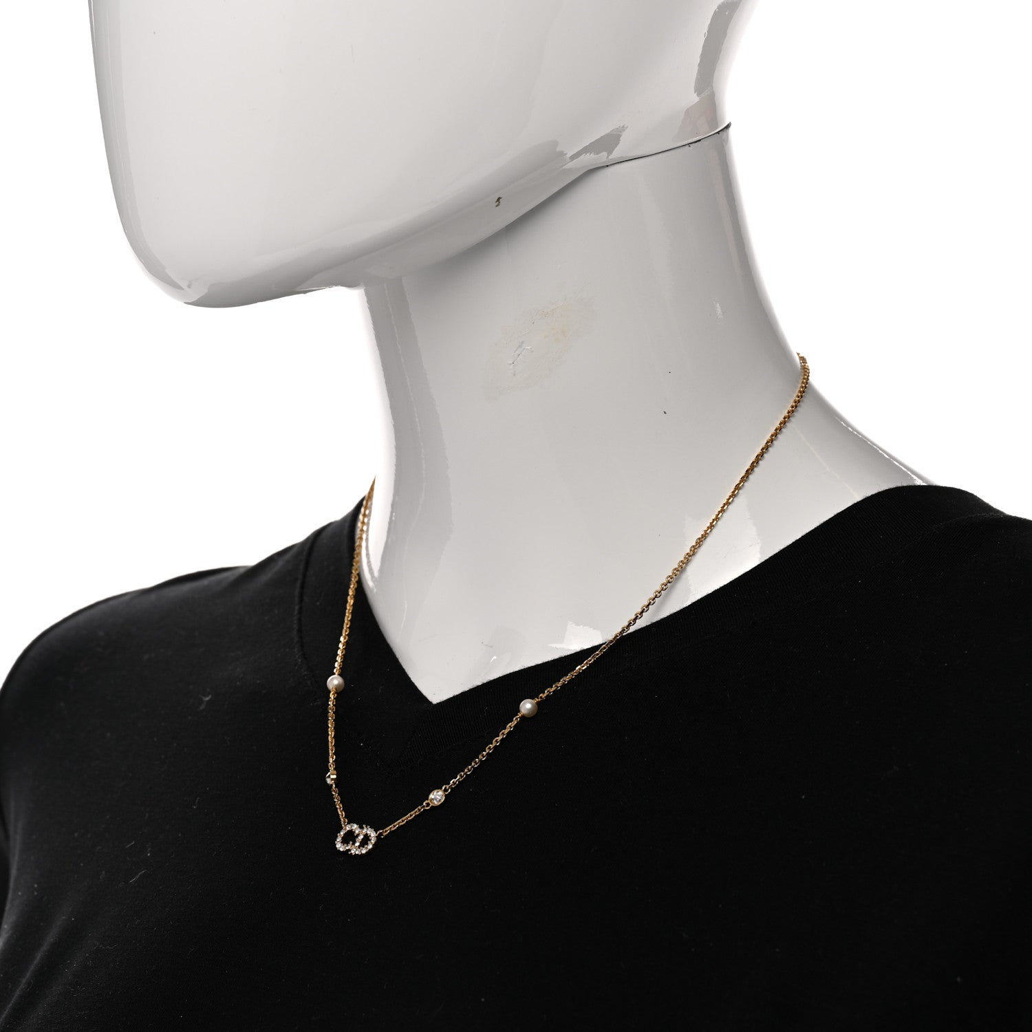 Christian Dior Metal Crystal Pearl Clair D Lune Necklace Gold 2 of 5