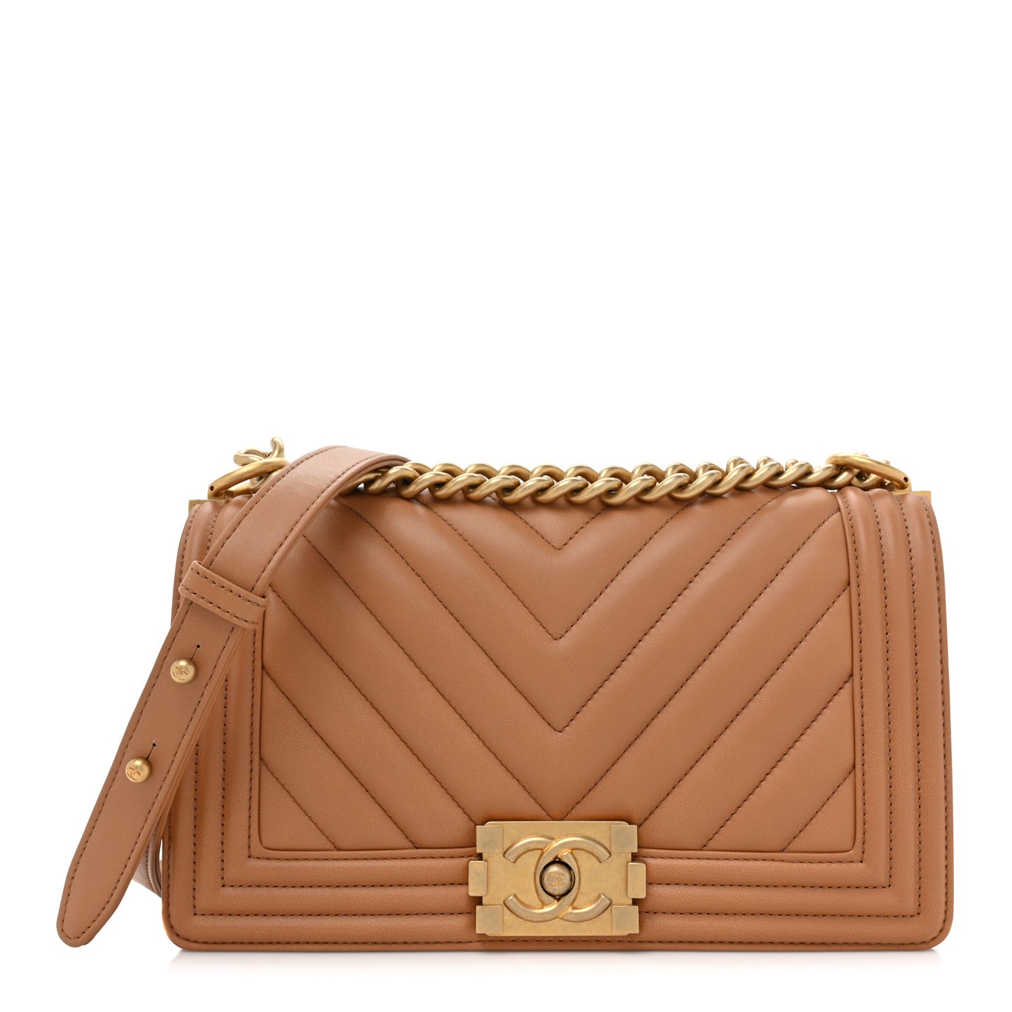 Calfskin Chevron Quilted Medium Boy Flap Brown