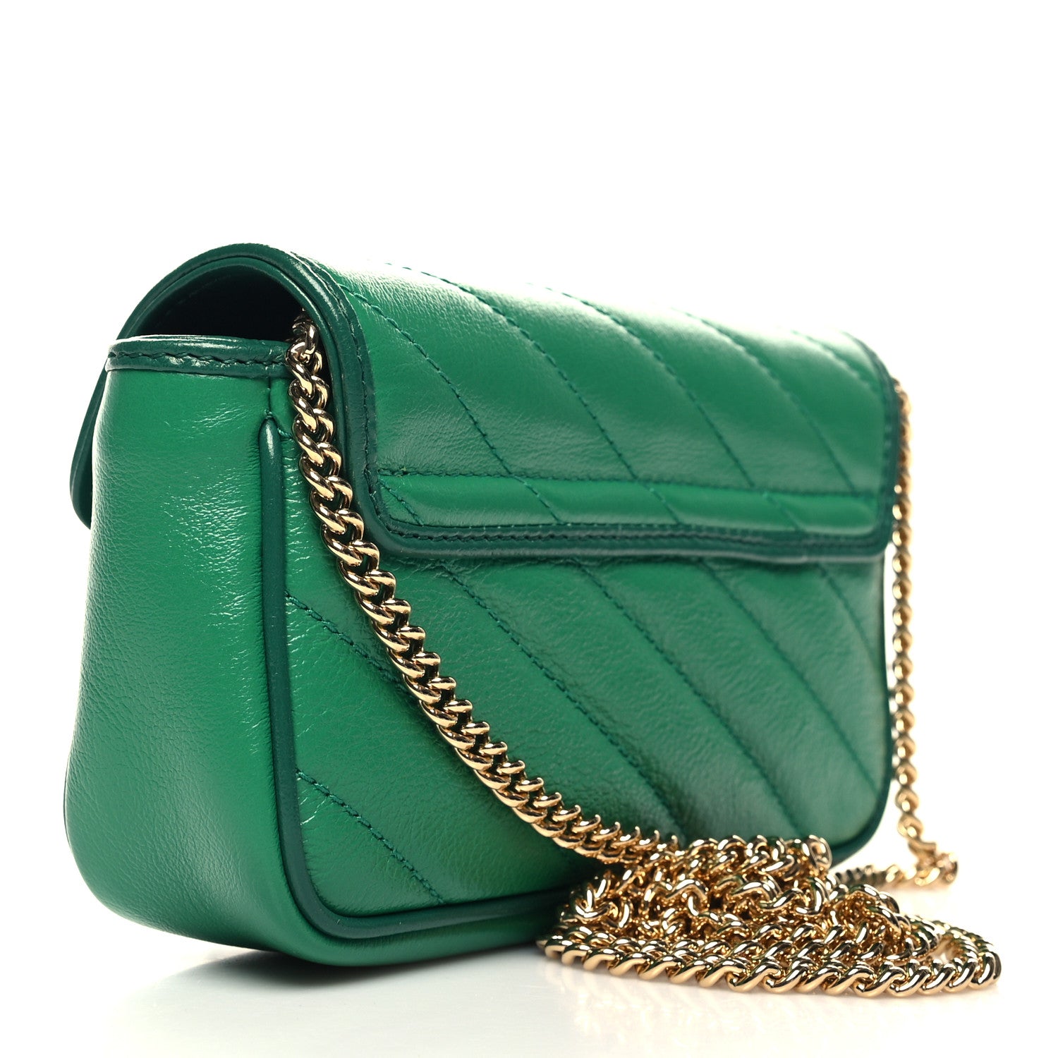 Gucci Azalea Calfskin Enamel Matelasse Diagonal Super Mini Torchon GG Marmont Shoulder Bag New Shamarock Emerald 3 of 10
