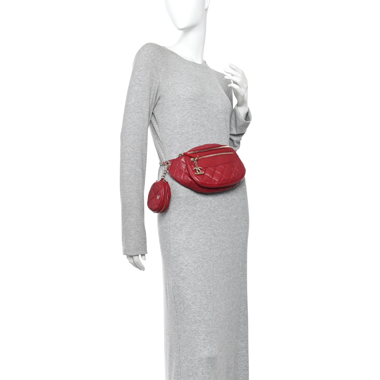 Aged Calfskin Quilted Waist Bag With Coin Purse  Red