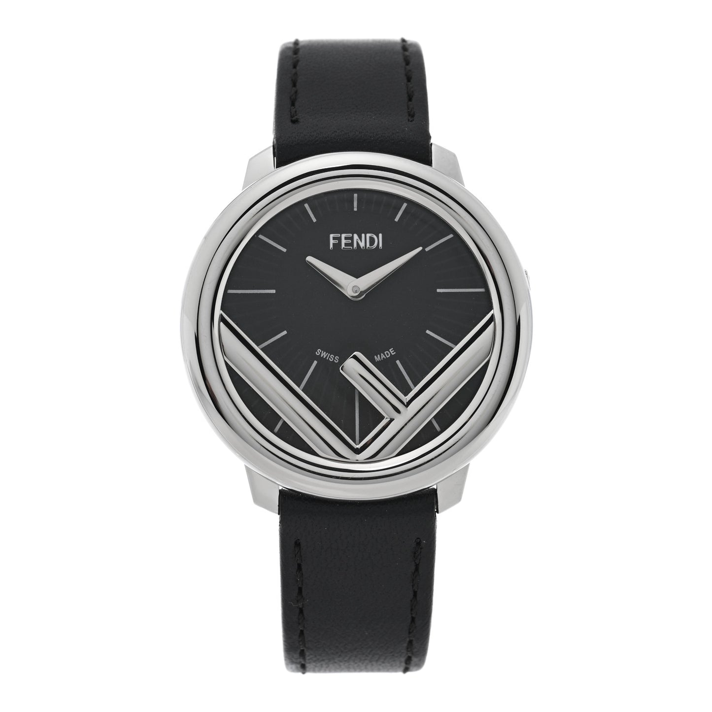 Stainless Steel Calfskin 36mm Fendi Run Away Quartz Watch Black