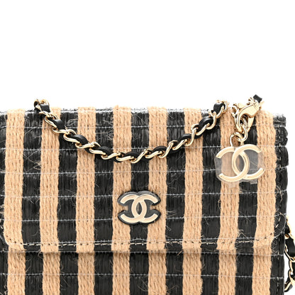 Chanel Raffia Jute Striped Belt Bag Black Beige 8 of 12
