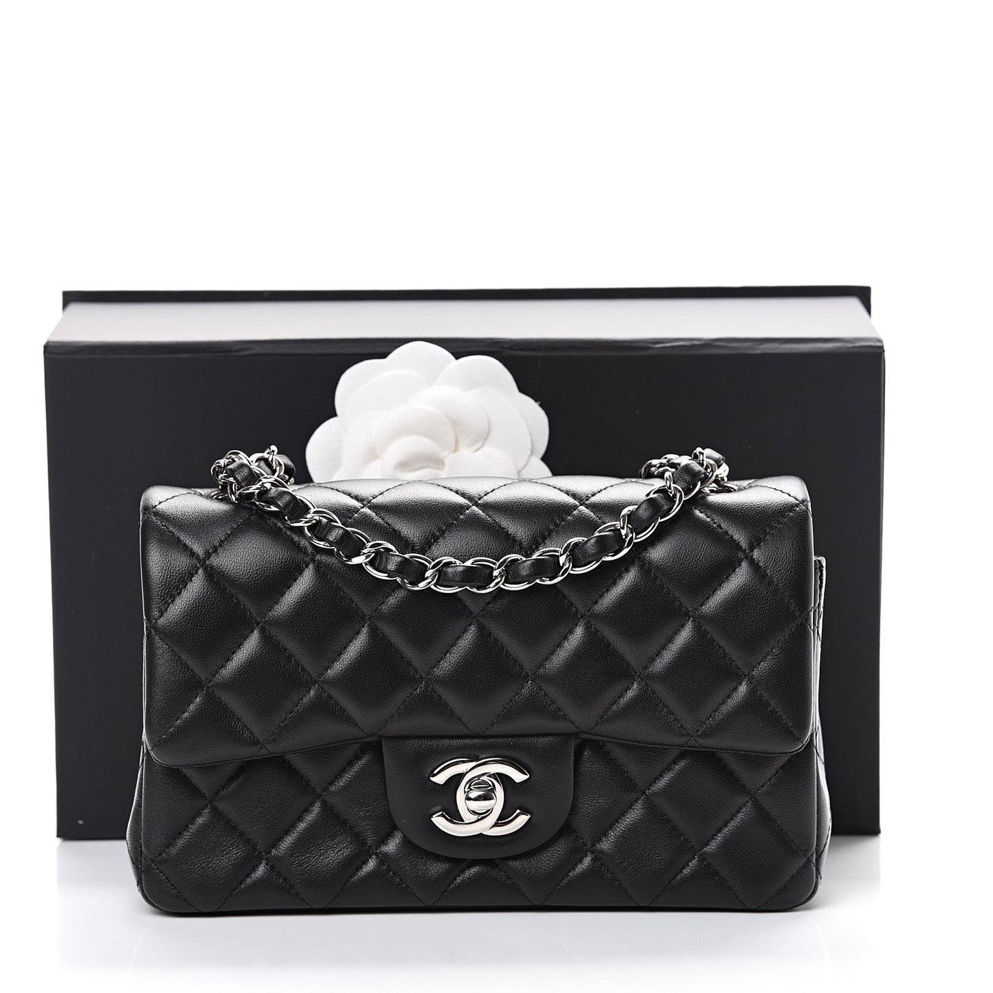 Lambskin Quilted Mini Rectangular Flap Black