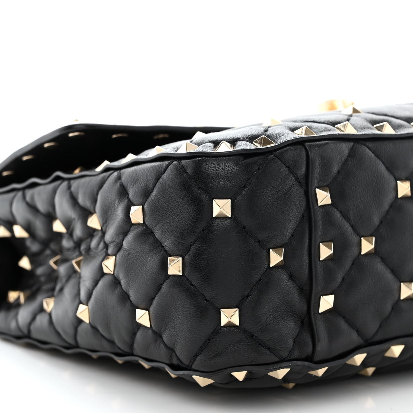 Lambskin Medium Rockstud Spike Shoulder Bag Black