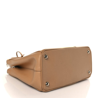 Prada Saffiano Small Bi-Color Galleria Double Zip Tote Gine Caramel 4 of 9