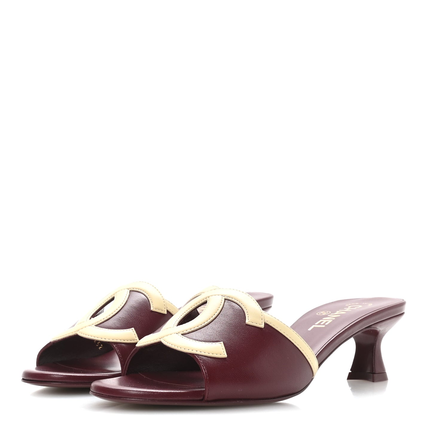 Lambskin CC Cutout Mules 39 Burgundy Beige