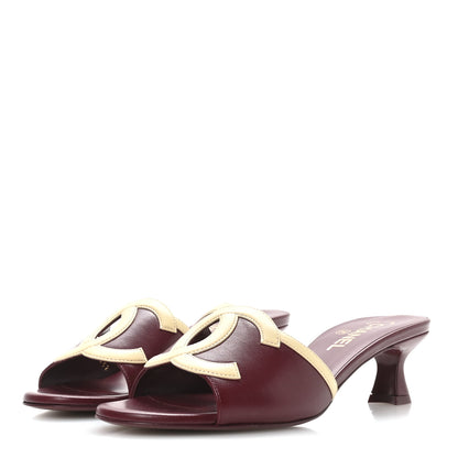 Chanel Lambskin CC Cutout Mules 39 Burgundy Beige 4 of 8