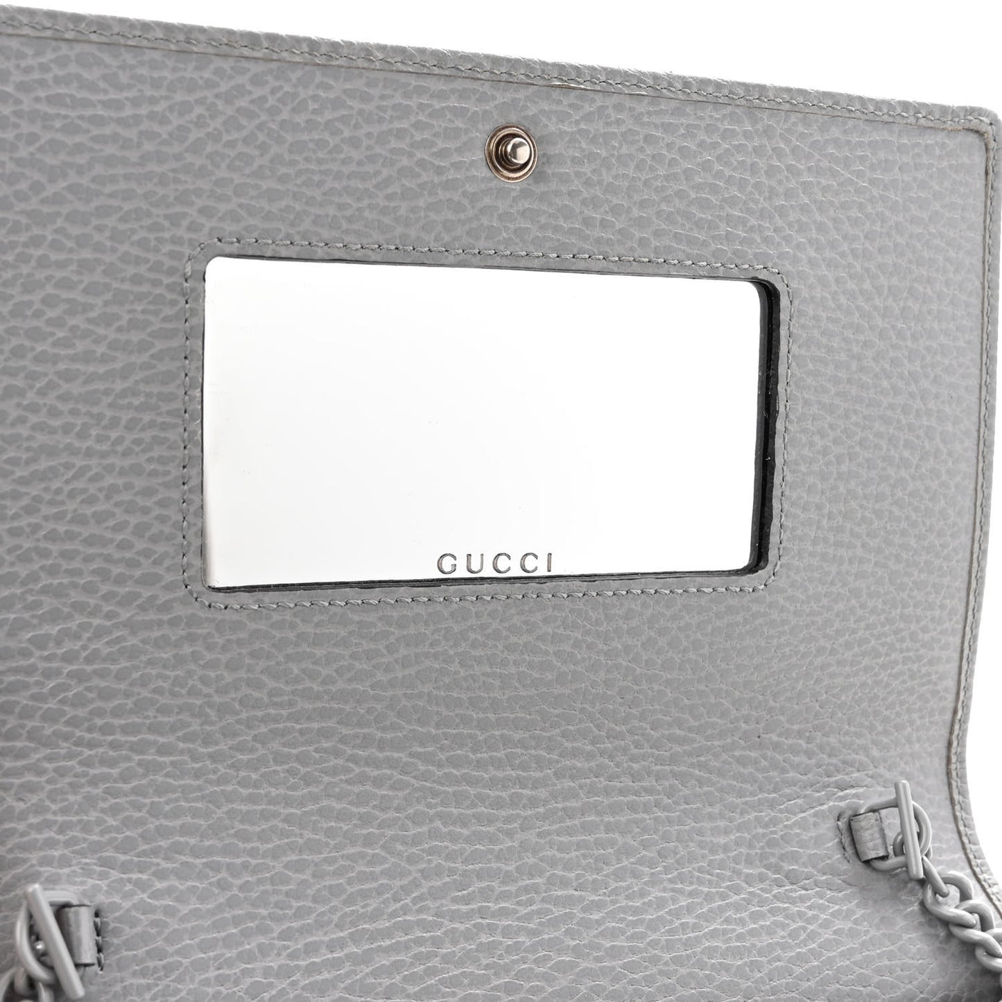Dollar Calfskin Enamel Monochrome Mini GG Marmont Chain Wallet Deep Grey