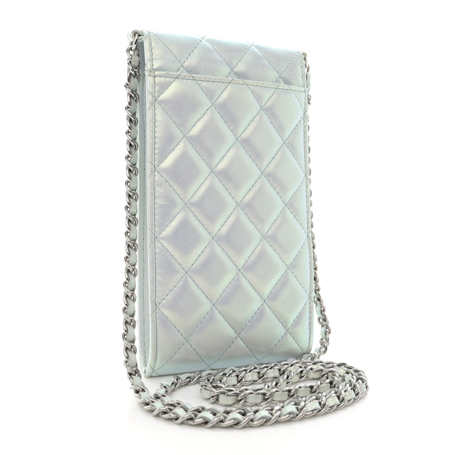 Chanel Iridescent Lambskin Quilted CC Phone Holder Blue 3 of 11