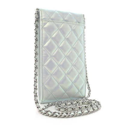 Chanel Iridescent Lambskin Quilted CC Phone Holder Blue 3 of 11