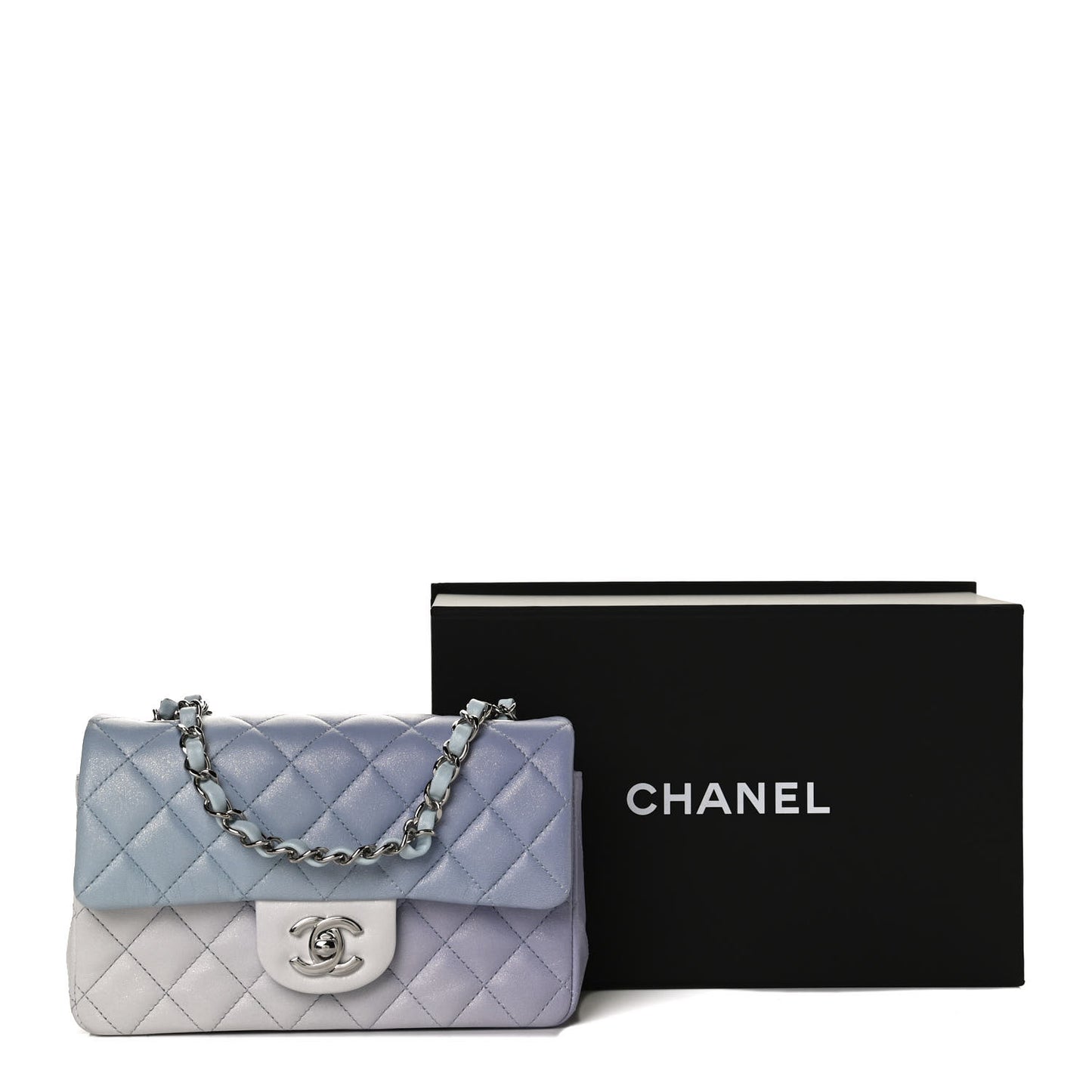 Perforated Lambskin Quilted Mini Rectangular Flap Light Blue Light Purple White