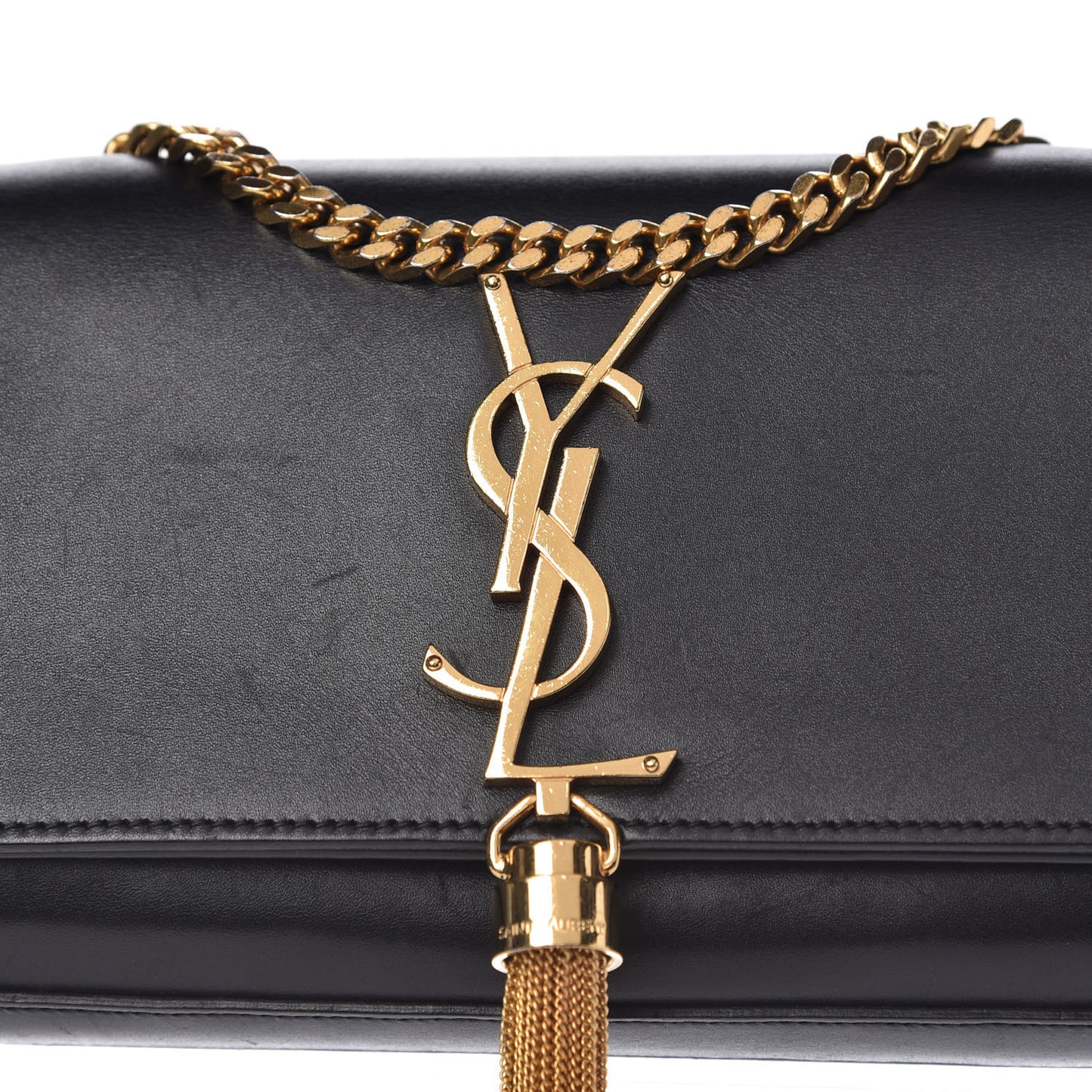 Calfskin Small Classic Monogram Kate Tassel Satchel Black