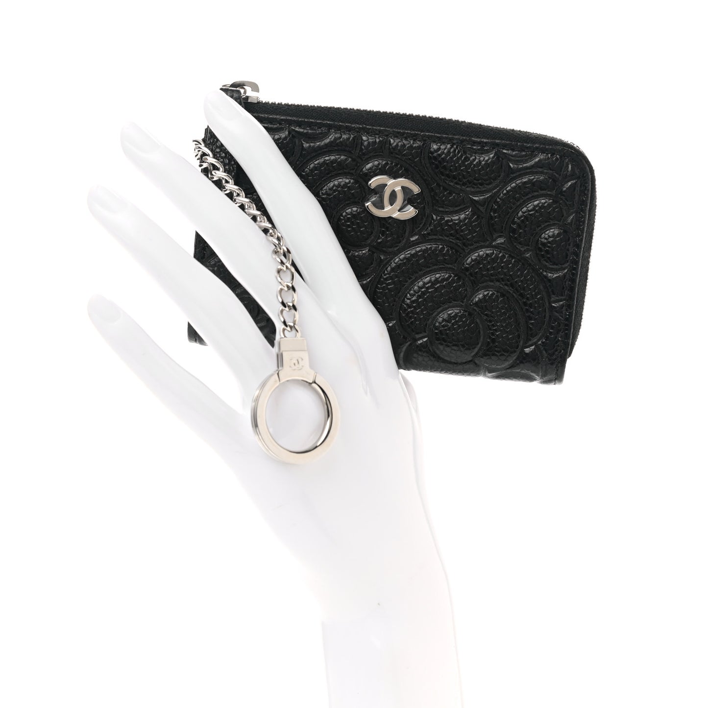 Caviar Camellia Embossed Key Holder Case Black