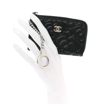 Chanel Caviar Camellia Embossed Key Holder Case Black 2 of 8