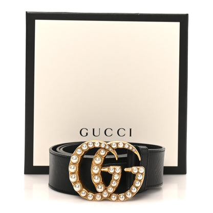 Gucci Moon Calfskin Pearl Double G 40mm Belt 90 36 Black Cream 12 of 12