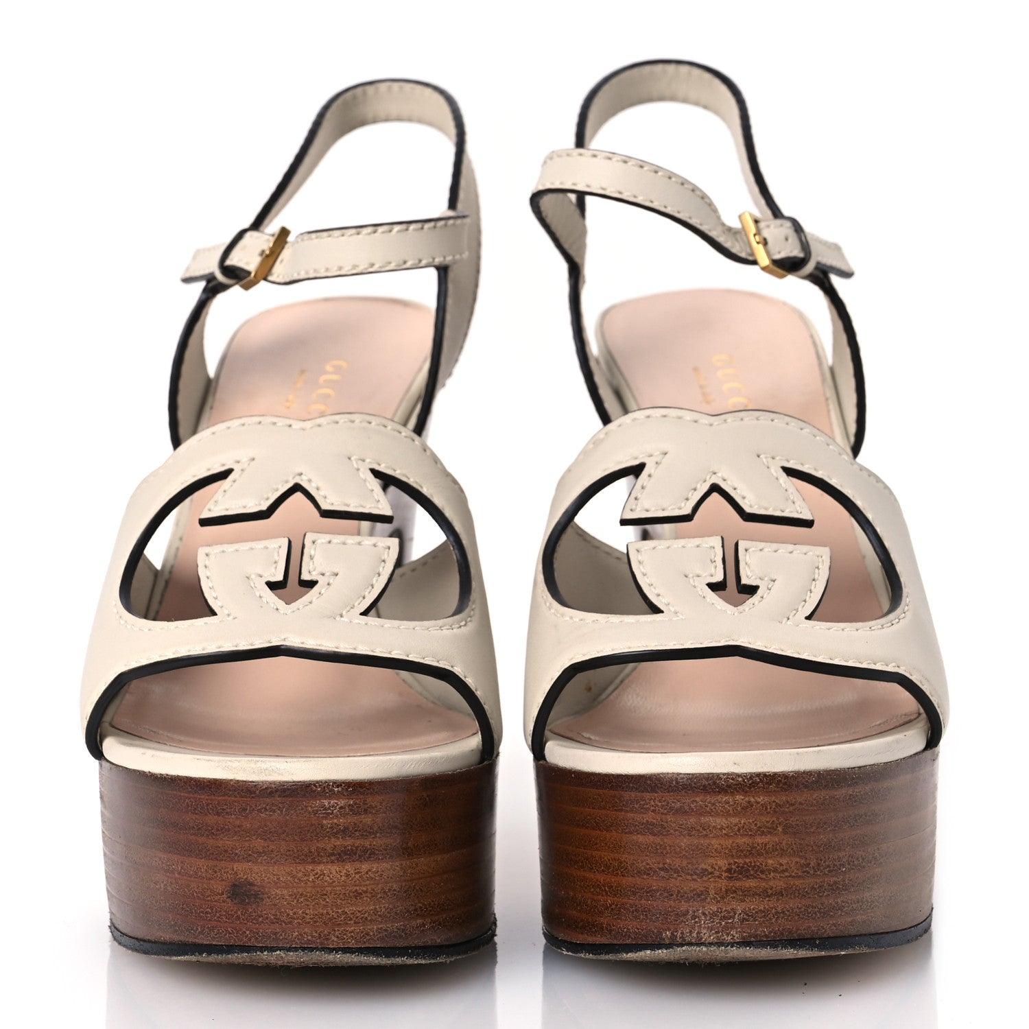 Gucci Cosmos Softy Calfskin Wooden Interlocking G Cut-Out 30/120mm Platform Sandals 37 Mystic White 3 of 16