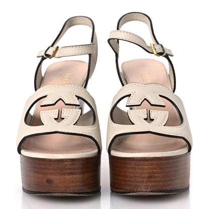 Gucci Cosmos Softy Calfskin Wooden Interlocking G Cut-Out 30/120mm Platform Sandals 37 Mystic White 3 of 16