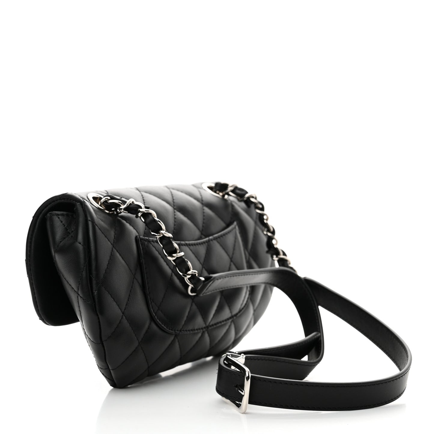 Calfskin Quilted CC Uniform Flap Belt Bag Black
