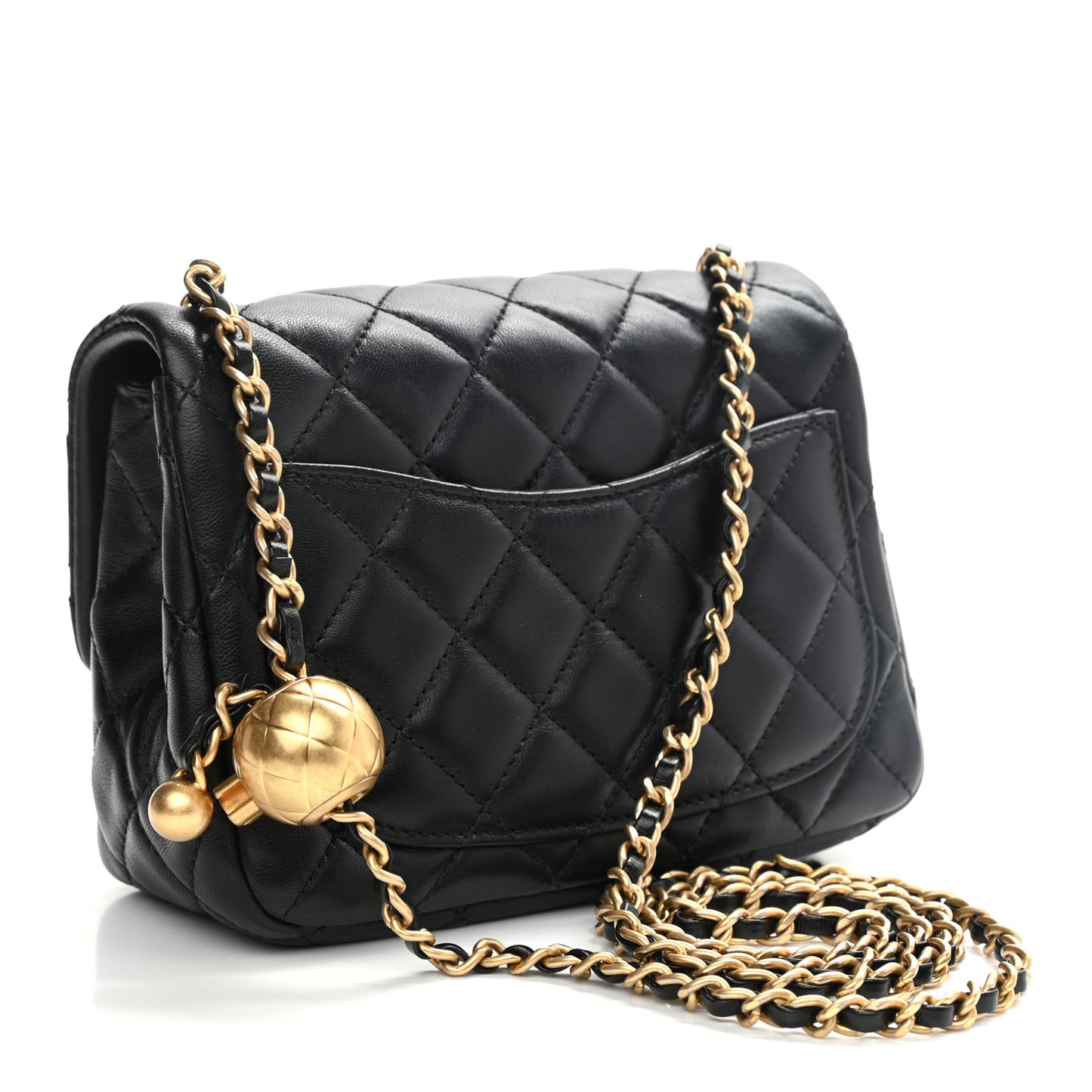 Lambskin Quilted Mini Pearl Crush Flap Black