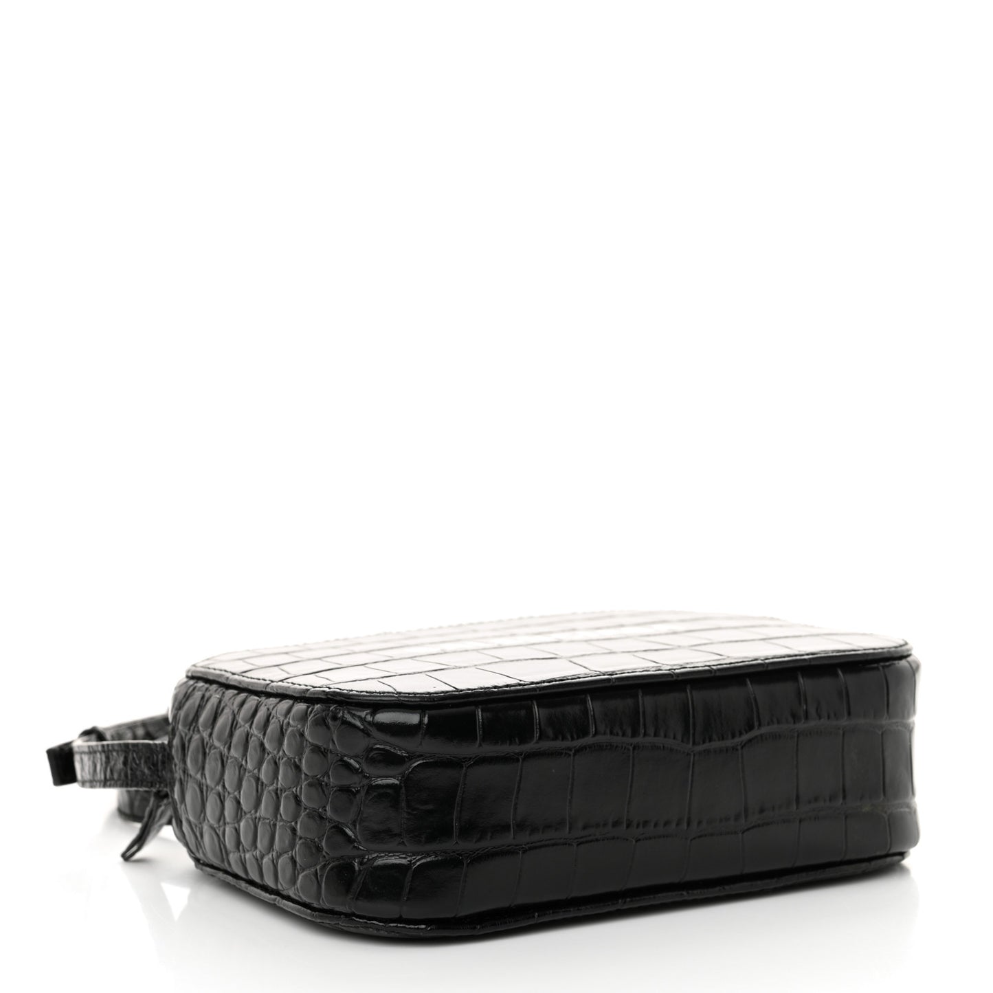Shiny Calfskin Logo Crocodile Embossed XS Everyday Camera Bag Black