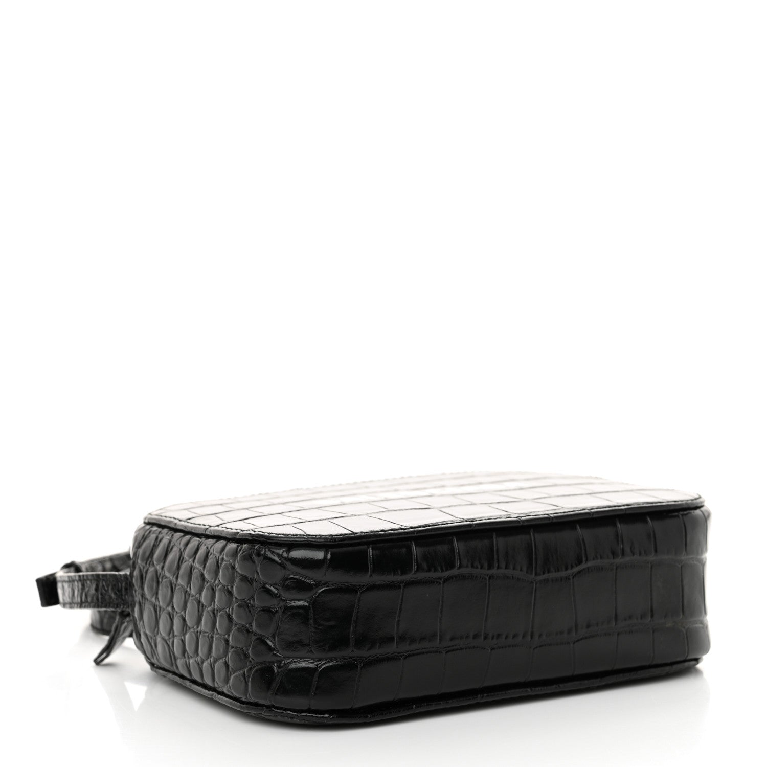 Balenciaga Shiny Calfskin Logo Crocodile Embossed XS Everyday Camera Bag Black 4 of 12