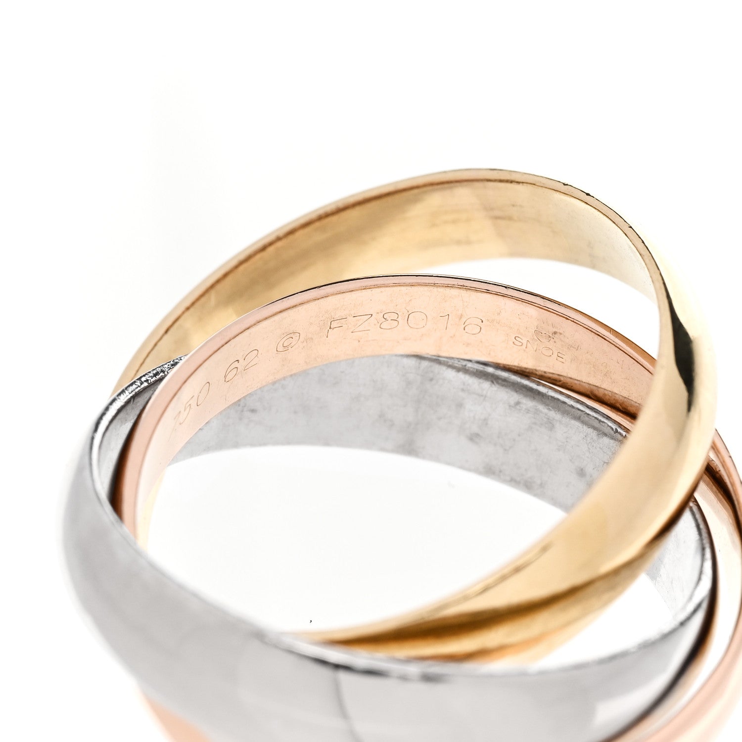 Cartier 18K Pink Yellow White Gold Large Trinity Ring 62 10 4 of 5