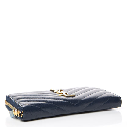 Saint Laurent Grain De Poudre Matelasse Chevron Monogram Zip Around Wallet Navy 4 of 7