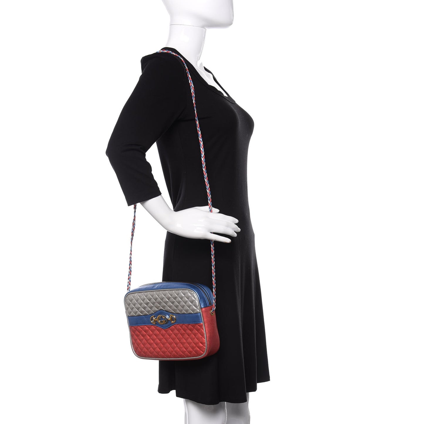 Laminated Nappa Trapuntata Small Zumi Shoulder Bag Rosso Marine Argento