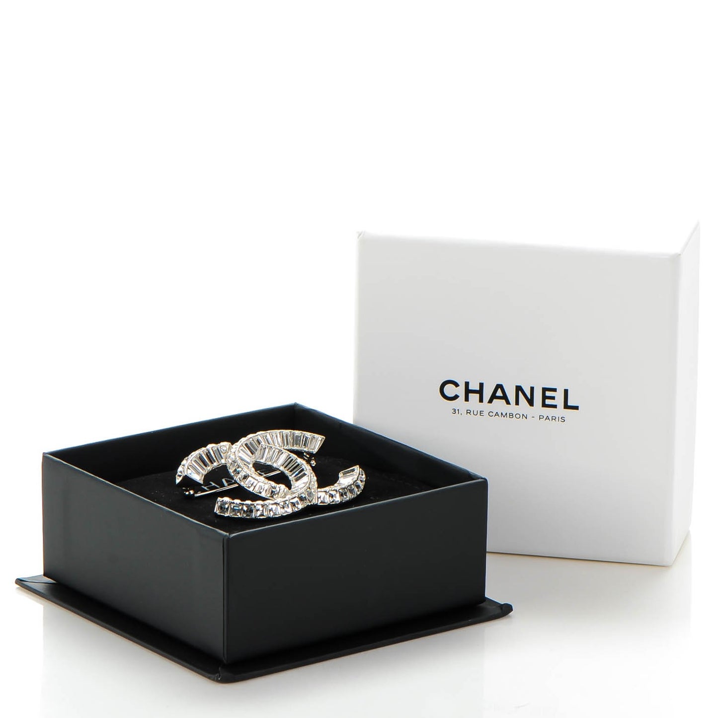Baguette Crystal CC Brooch Silver