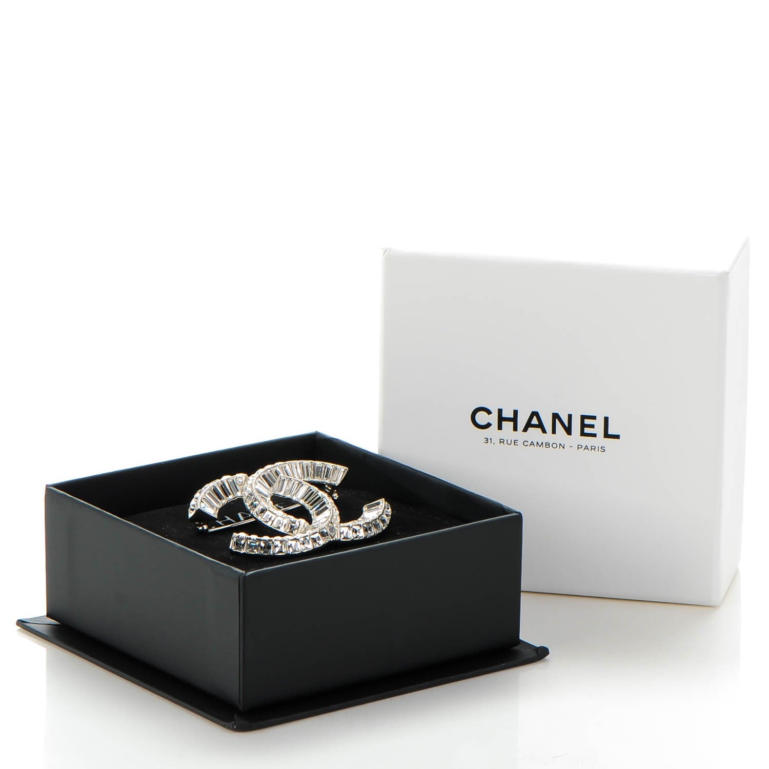 Chanel Baguette Crystal CC Brooch Silver 5 of 5