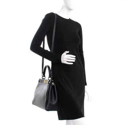 Fendi Vitello Suede Medium Peekaboo Iconic Satchel Black 2 of 7