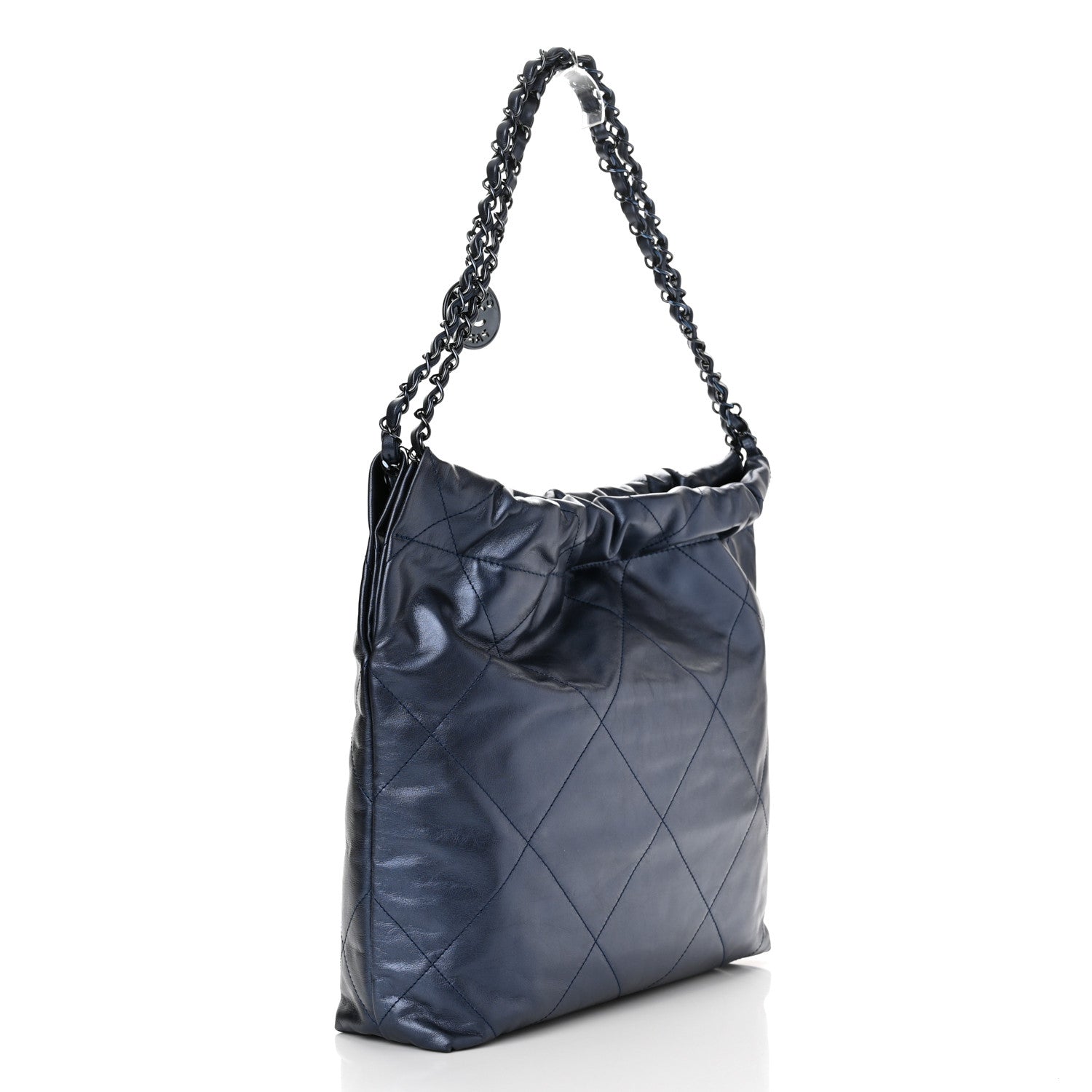 Chanel Metallic Calfskin Quilted Small Chanel 22 Navy Blue 1276578