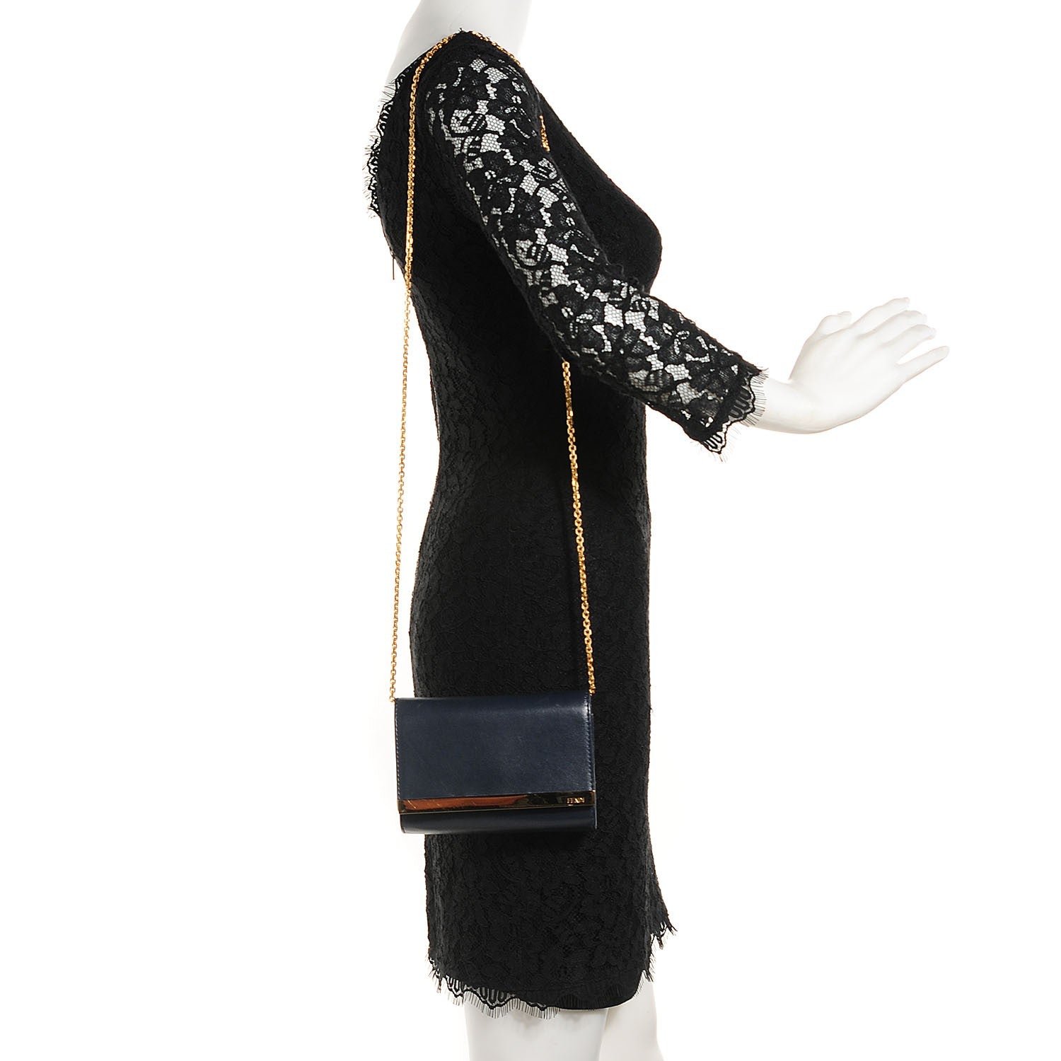 Fendi Shiny Nappa Mini Rush Clutch Navy 2 of 9