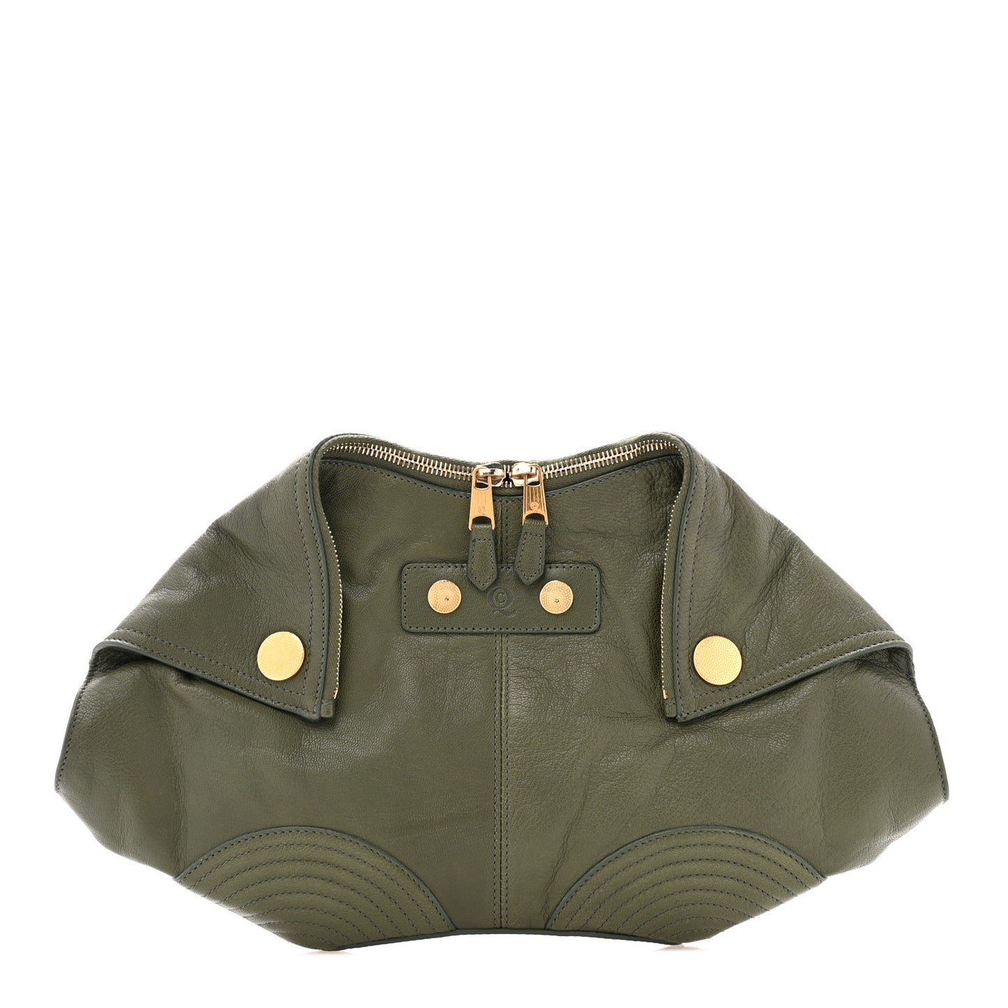 Calfskin Studded De Manta Clutch Green