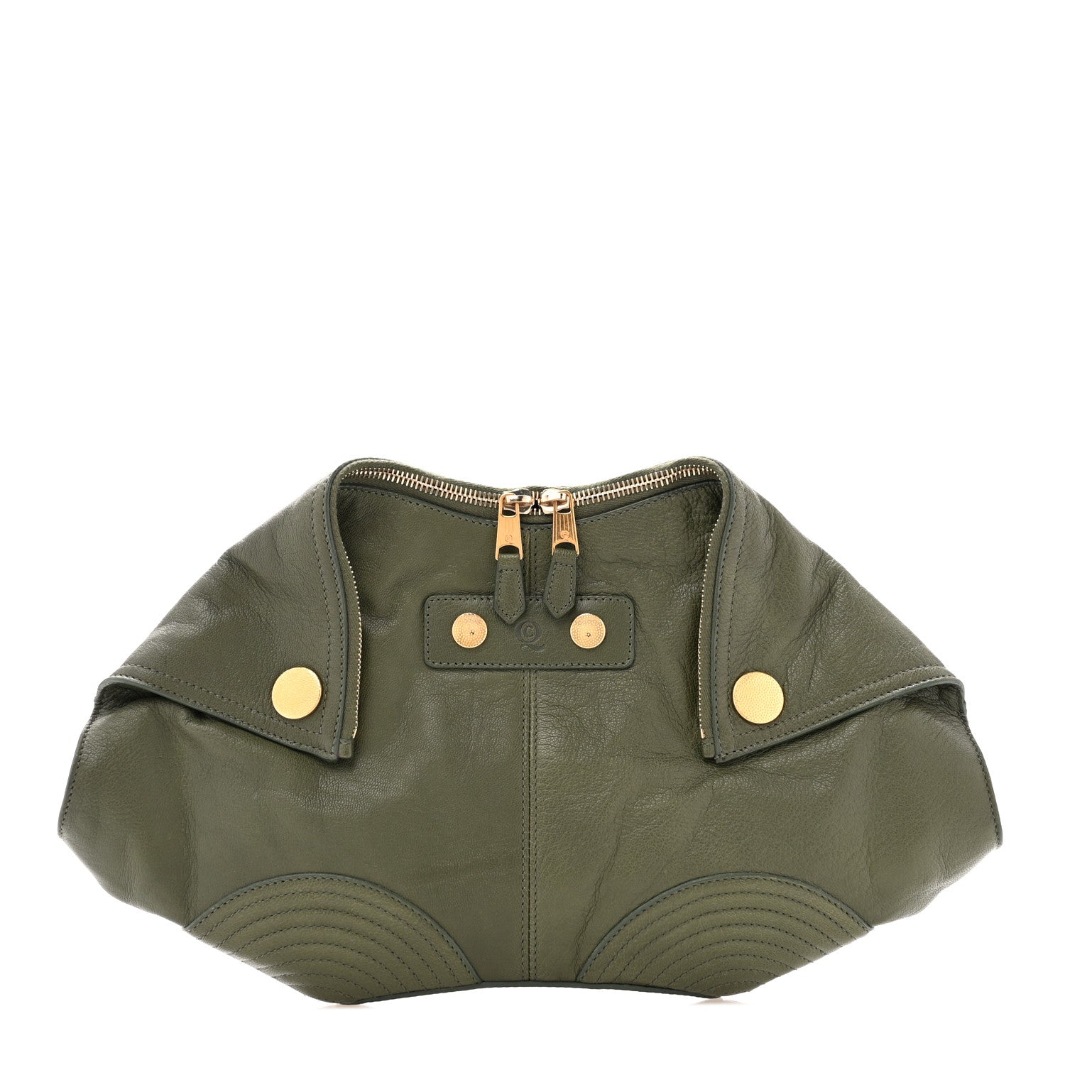Alexander McQueen Calfskin Studded De Manta Clutch Green 1 of 7