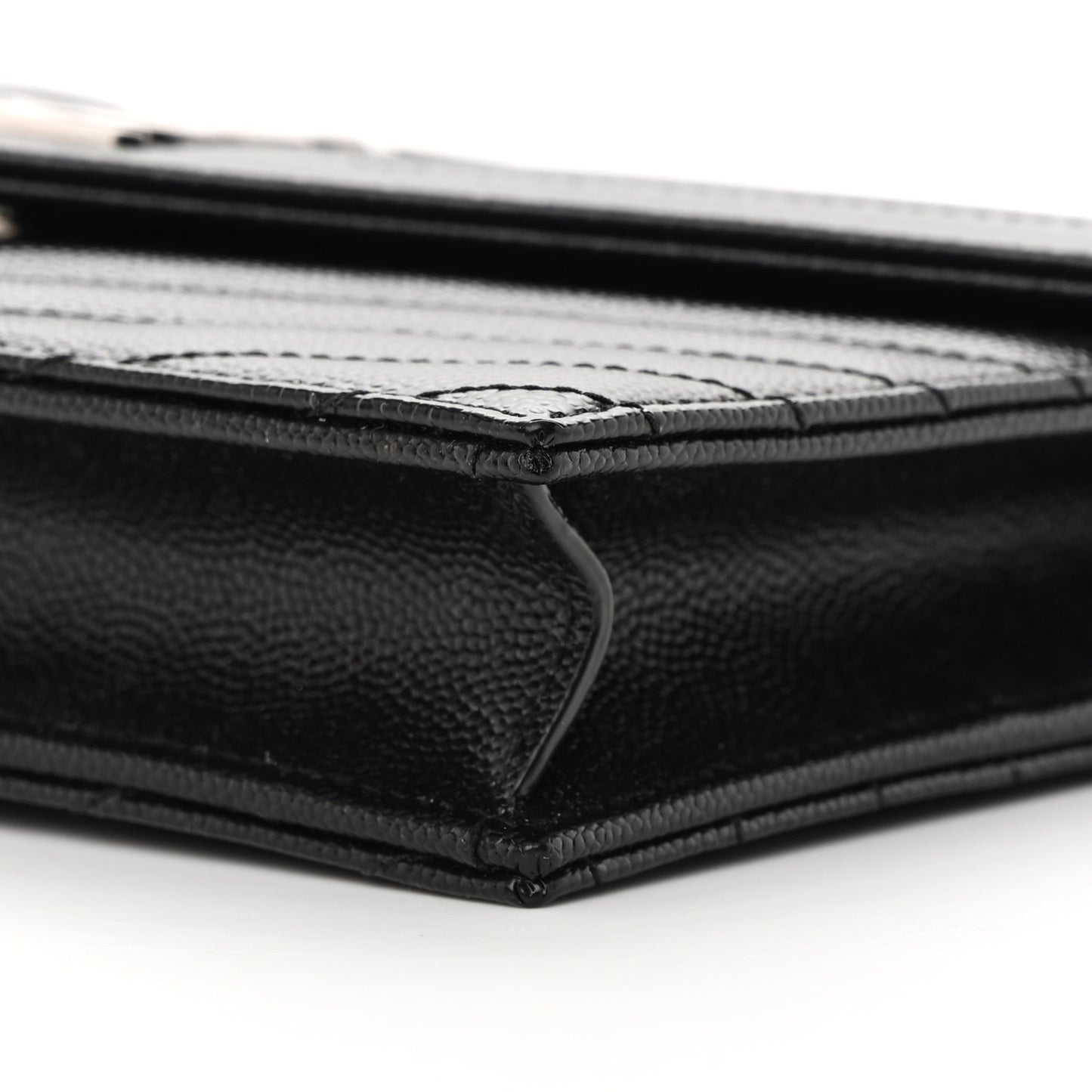 Grain De Poudre Matelasse Chevron Monogram Envelope Chain Wallet Black