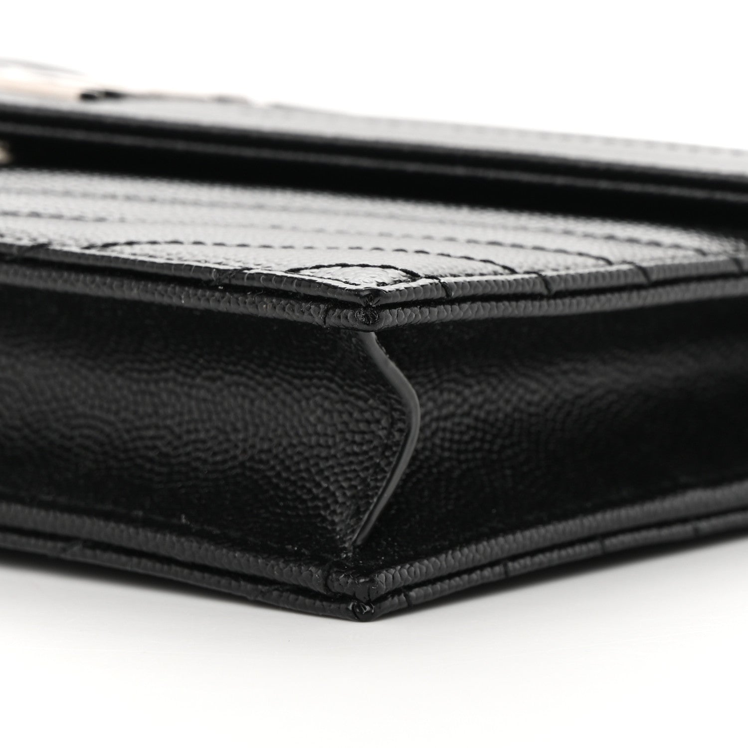 Saint Laurent Grain De Poudre Matelasse Chevron Monogram Envelope Chain Wallet Black 11 of 12