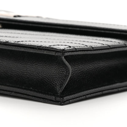 Saint Laurent Grain De Poudre Matelasse Chevron Monogram Envelope Chain Wallet Black 11 of 12