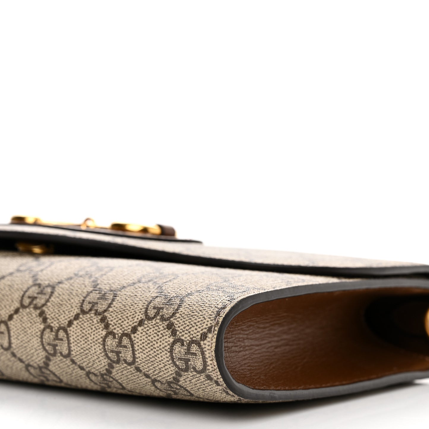 GG Supreme Monogram Azalea Calfskin Web Small Horsebit 1955 Crossbody Bag Beige Ebony Brown Sugar