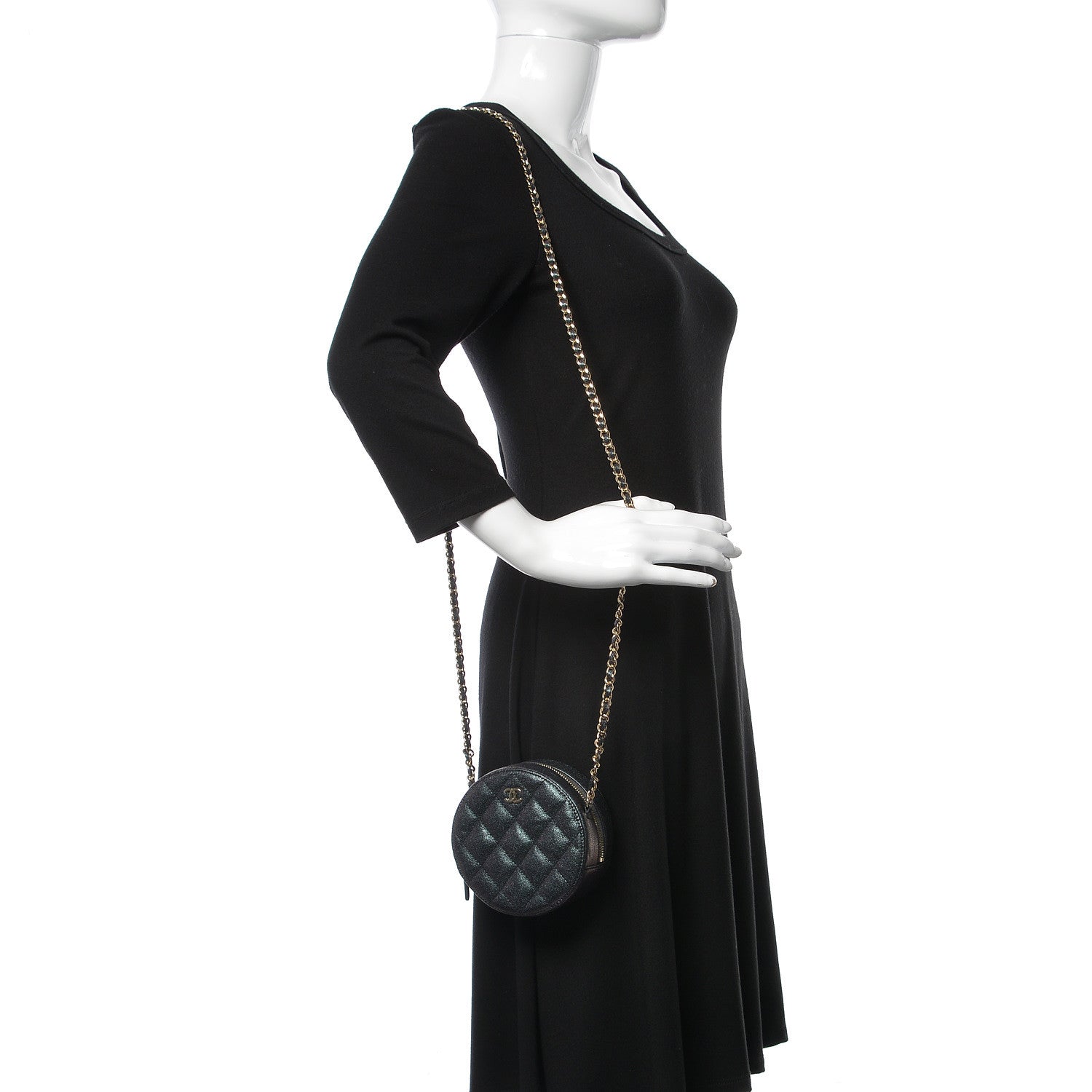 Chanel Iridescent Caviar Quilted Round Clutch With Chain Black 2 of 8