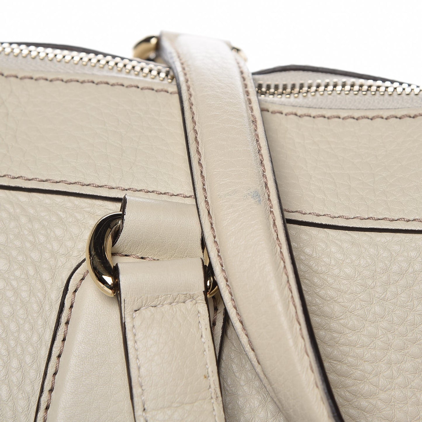 Pebbled Calfskin Large Soho Top Handle Bag Off White