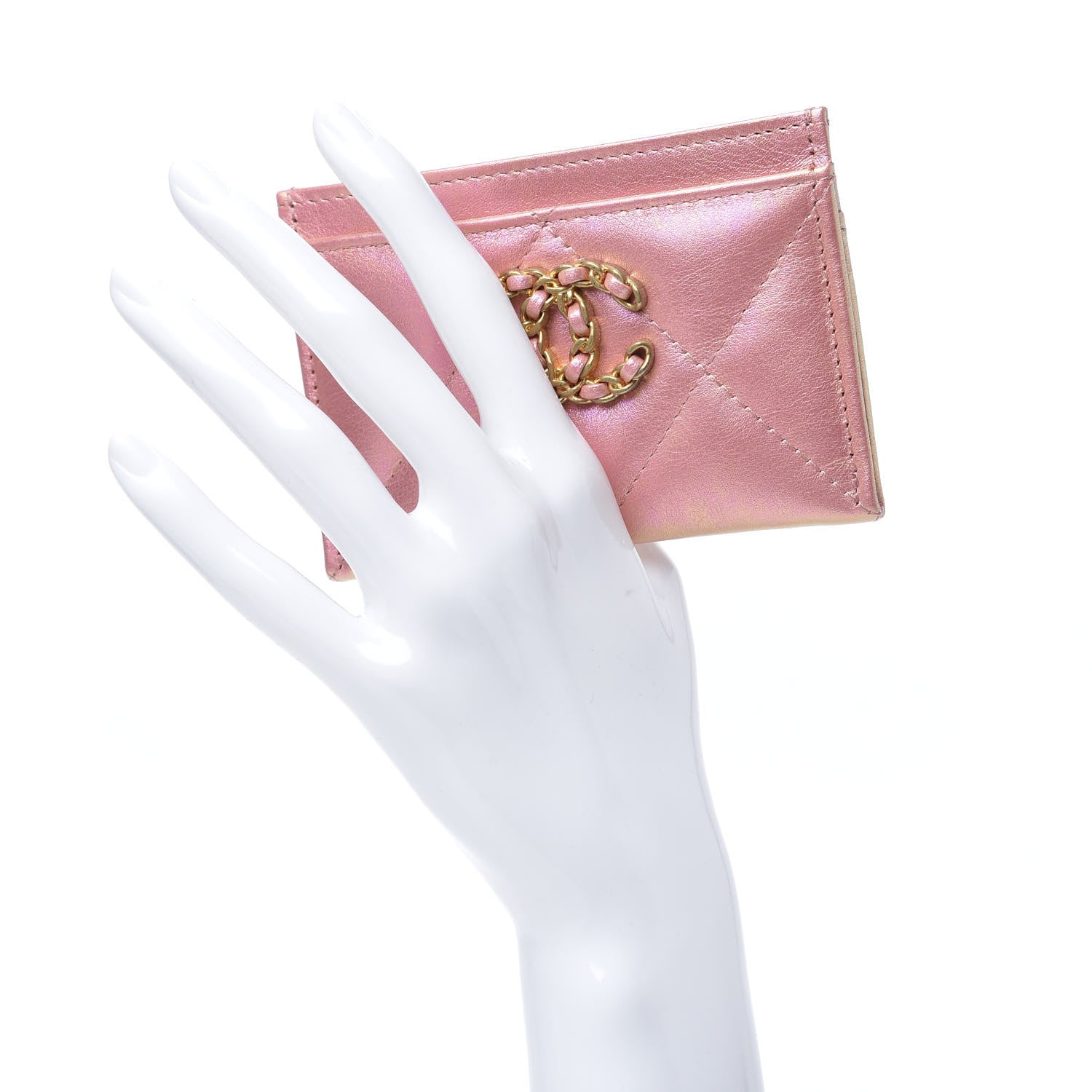 Chanel Iridescent Calfskin Quilted Chanel 19 Card Holder Pink 2 of 7