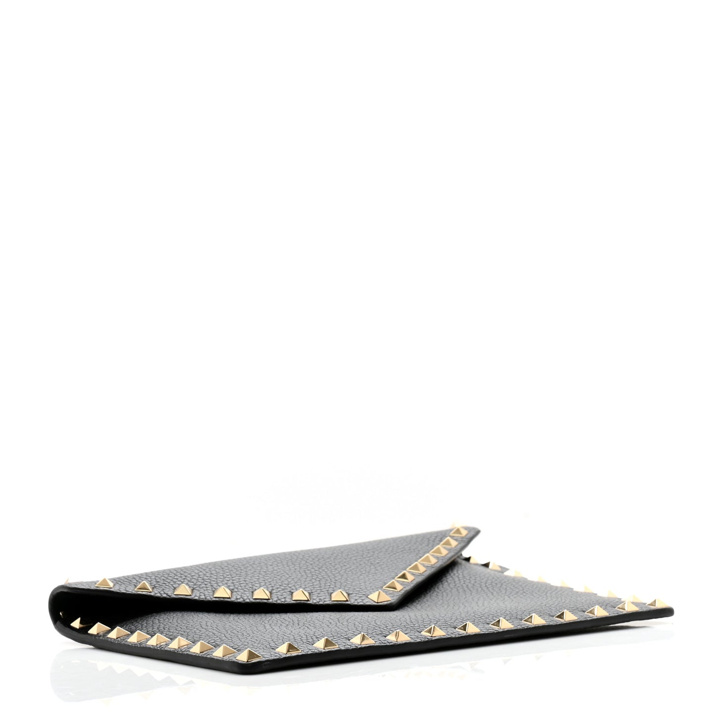 Pebbled Calfskin Medium Rockstud Envelope Flat Wristlet Pouch Black