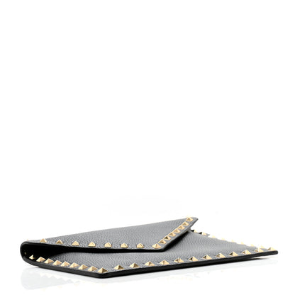 Valentino Garavani Pebbled Calfskin Medium Rockstud Envelope Flat Wristlet Pouch Black 4 of 7